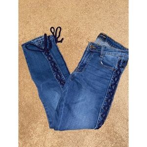 Fashion nova black lace up blue jeans
